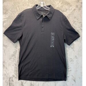 Via Europa Mens Ribbed Short Sleeve Polo Shirt Black 13236BK435 Medium NWT